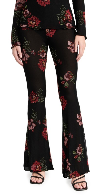Dur Doux Flower Mesh Straighteg Pants Black,Green,Gold