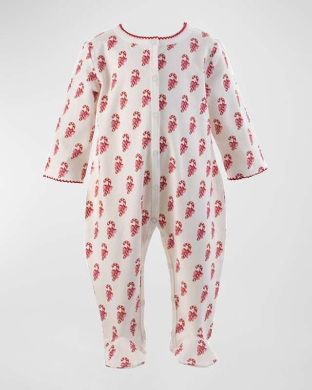 Girl's Candy Cane BabyGro Footie Pajamas, Size 1M-12