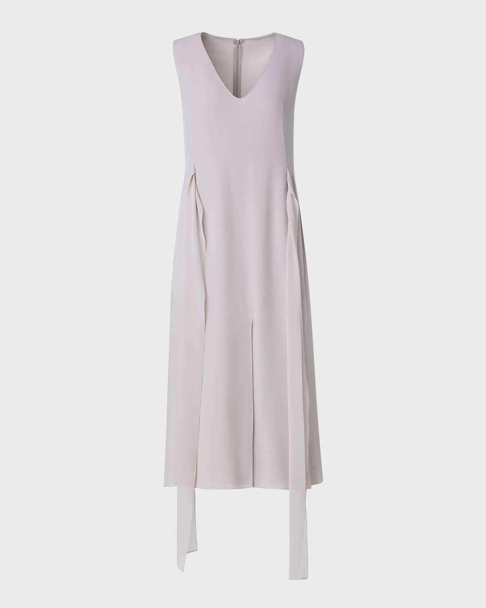 V-Neck Sleeveless Waist-Tie Silk Midi Dress
