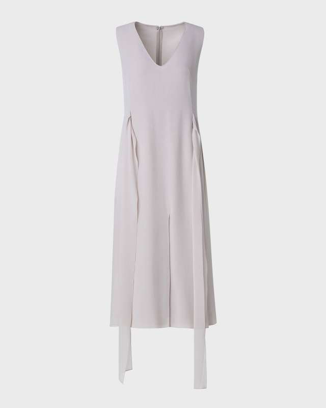 V-Neck Sleeveless Waist-Tie Silk Midi Dress