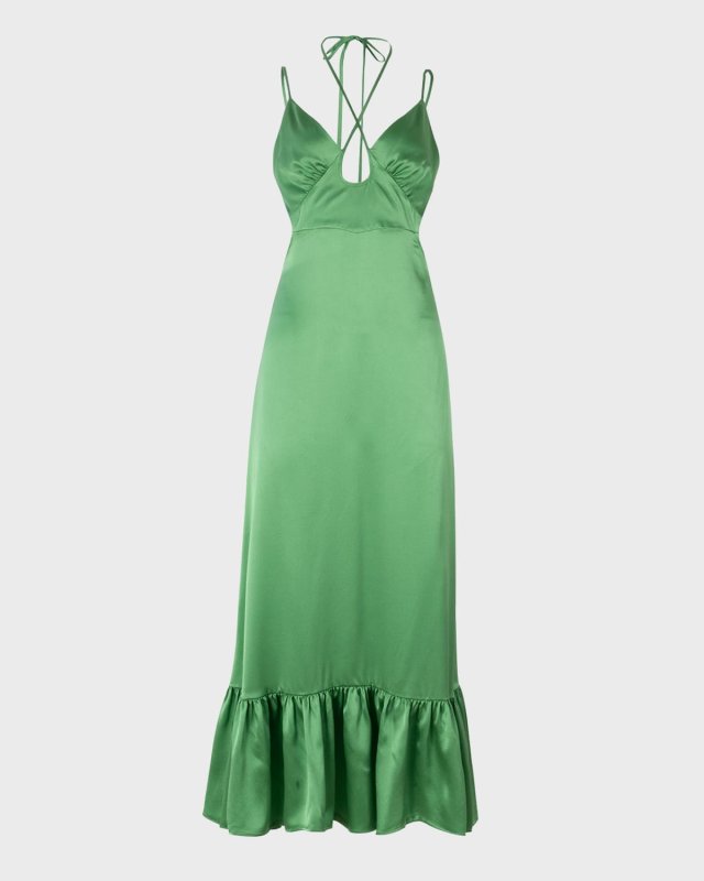 Kathleen Silk Tie Keyhole Maxi Dress