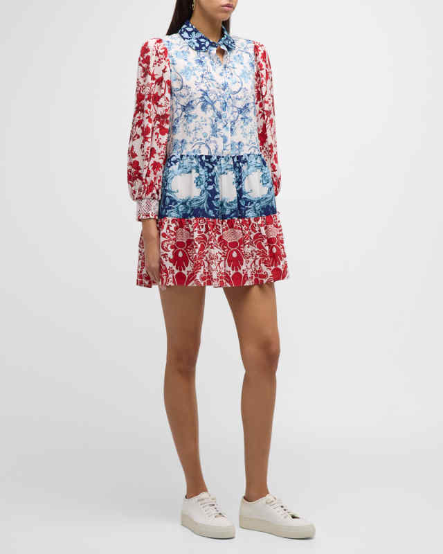 Paulie Tiered Blouson-Sleeve Mini Dress