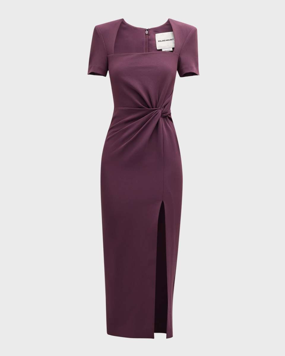 Aubergine Twisted Heavy Cady Midi Dress