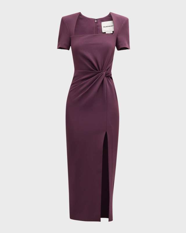 Aubergine Twisted Heavy Cady Midi Dress