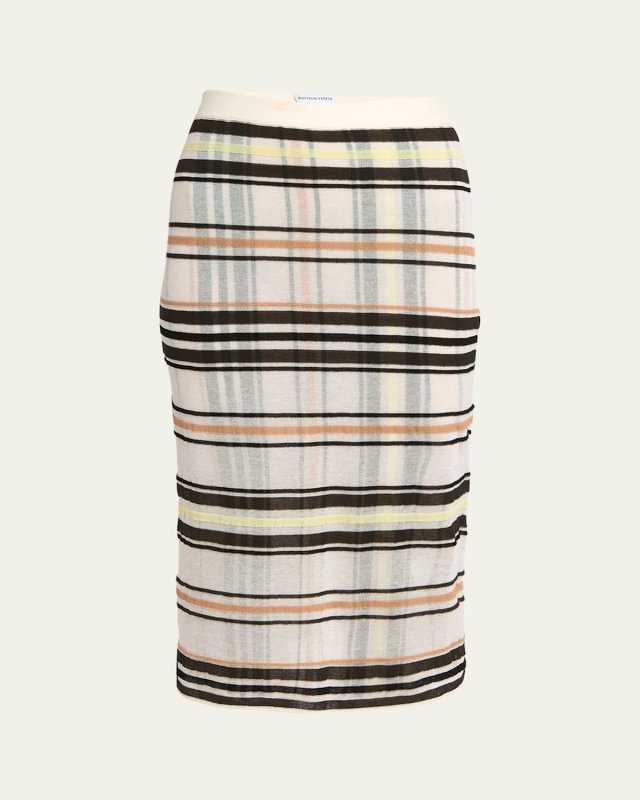 Stripe Check Knit Body-Con Midi Skirt