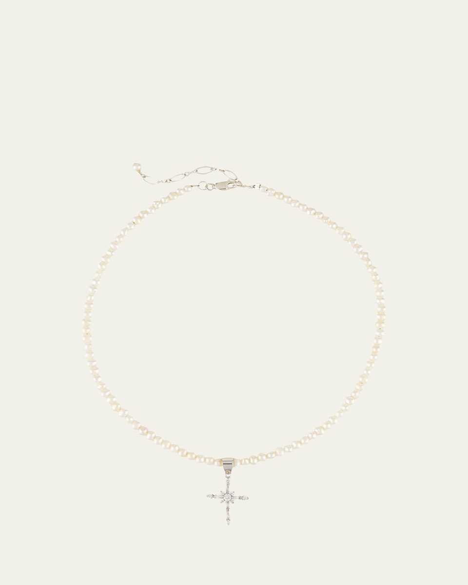 Girls' Pearl Necklace w/ Silver Cross