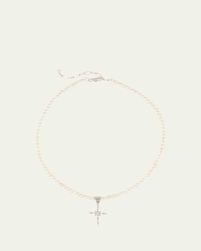 Girls' Pearl Necklace w/ Silver Cross