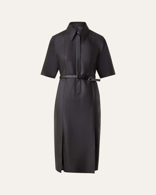 Double Belted Leather Midi Dress