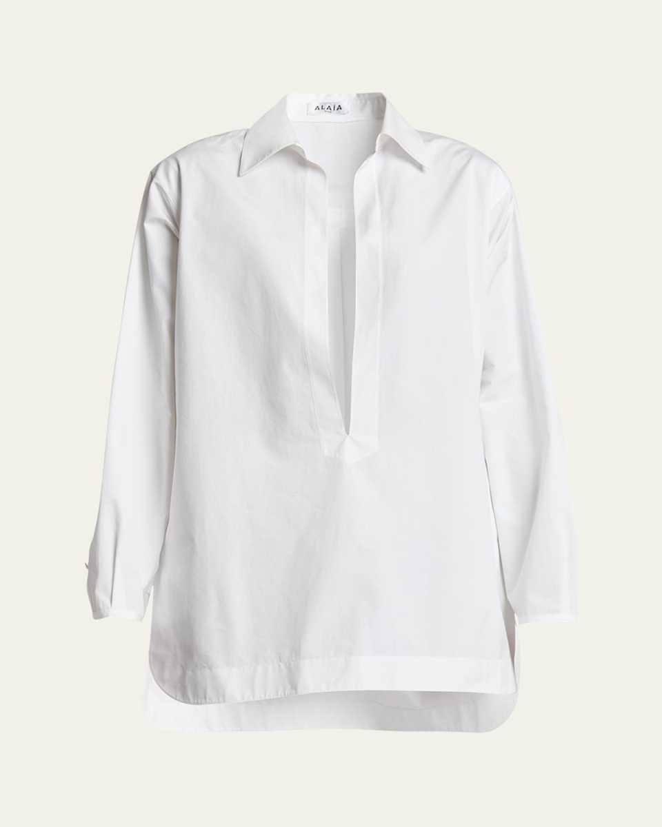 Poplin Tunic Plunge Mini Dress