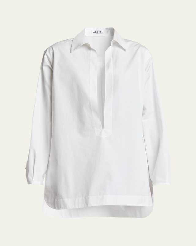 Poplin Tunic Plunge Mini Dress
