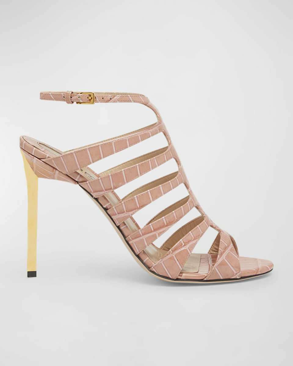 Croco Caged Stiletto Slingback Sandals
