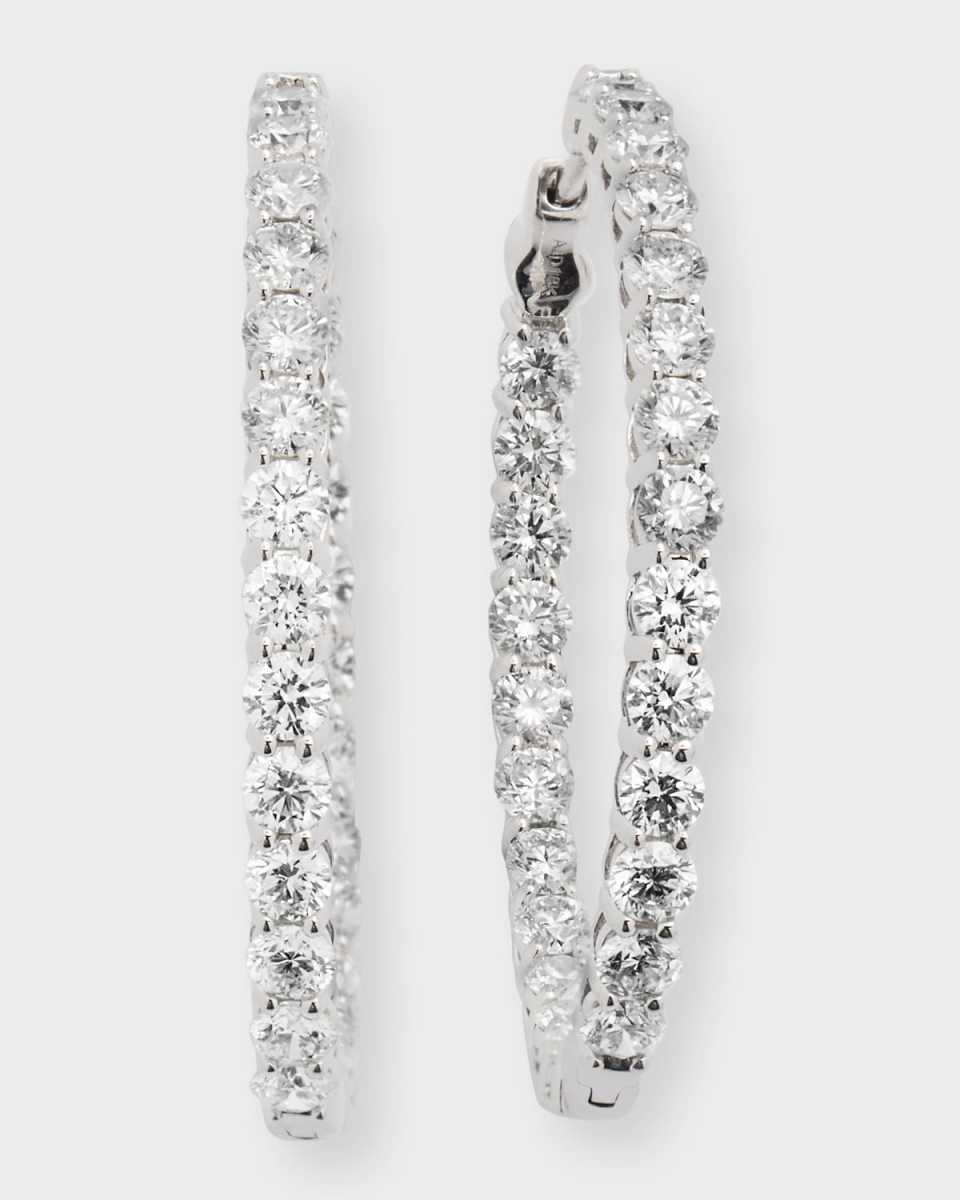 18K White Gold Round Diamond GH/SI Medium Hoop Earrings, 5.25tcw, 1.25"