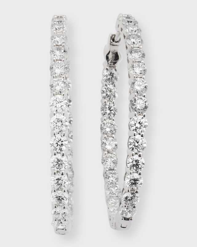 18K White Gold Round Diamond GH/SI Medium Hoop Earrings, 5.25tcw, 1.25"
