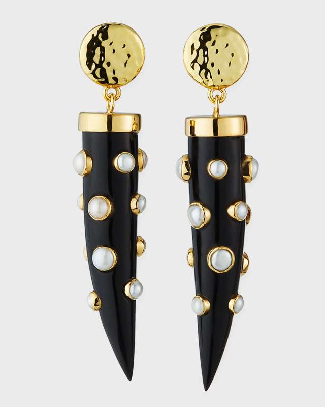 Pearl Studded Horn Tip Drop Earrings