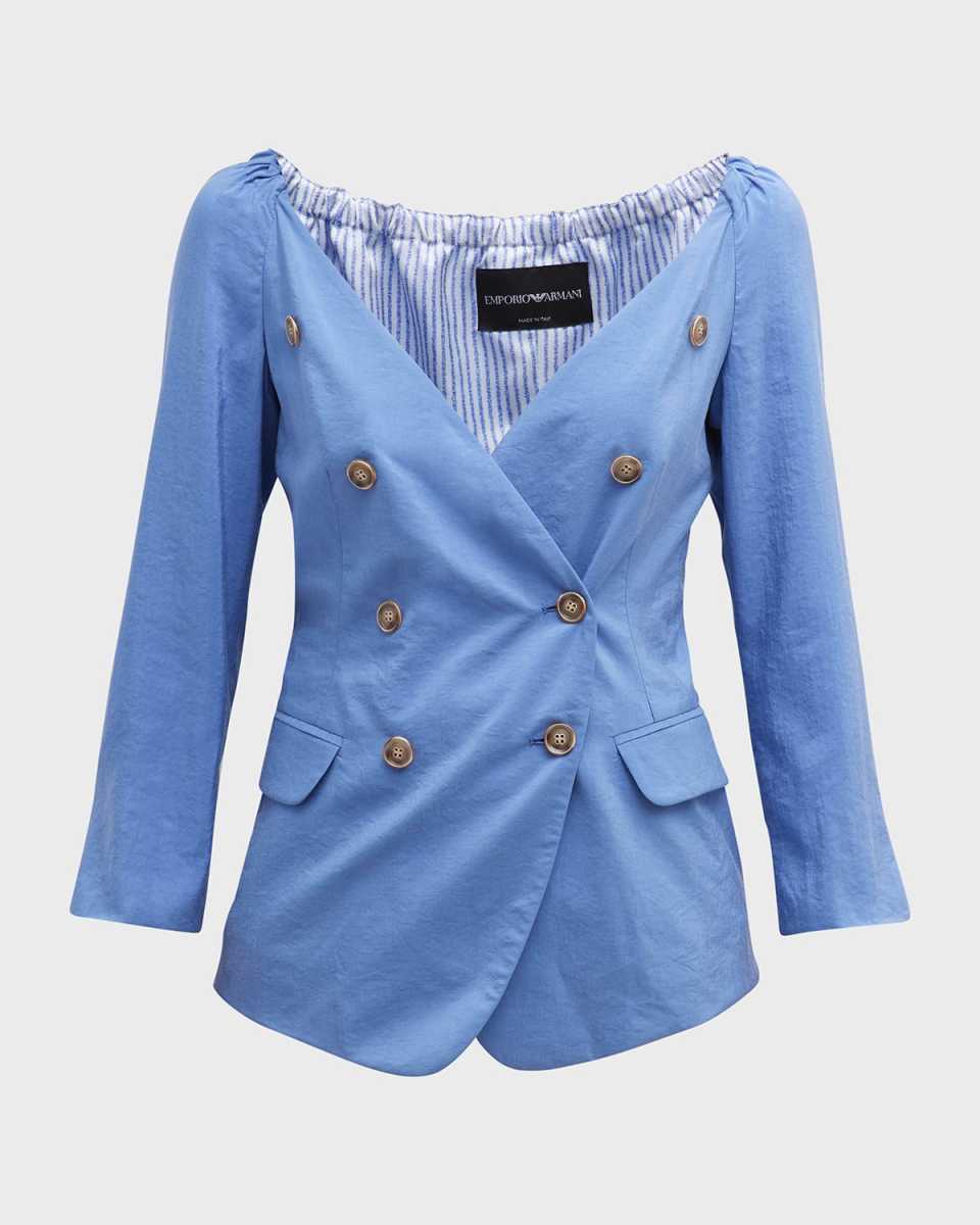 Double-Breasted 3/4-Sleeve Blazer Top
