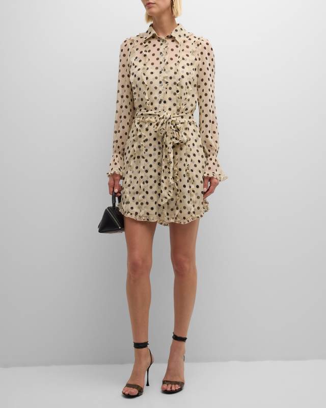 Estelle Ruffled Polka-Dot Mini Shirtdress