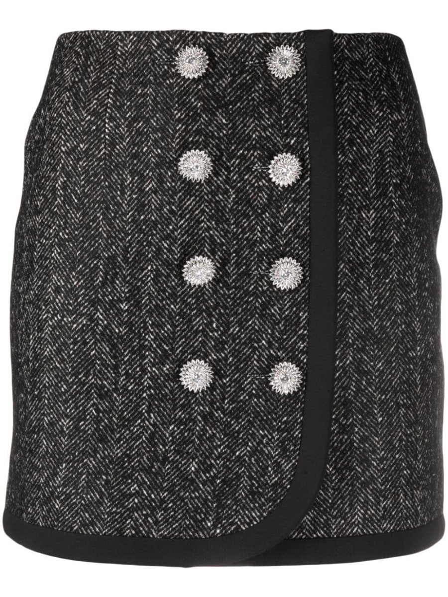 crystal-buttons tweed miniskirt