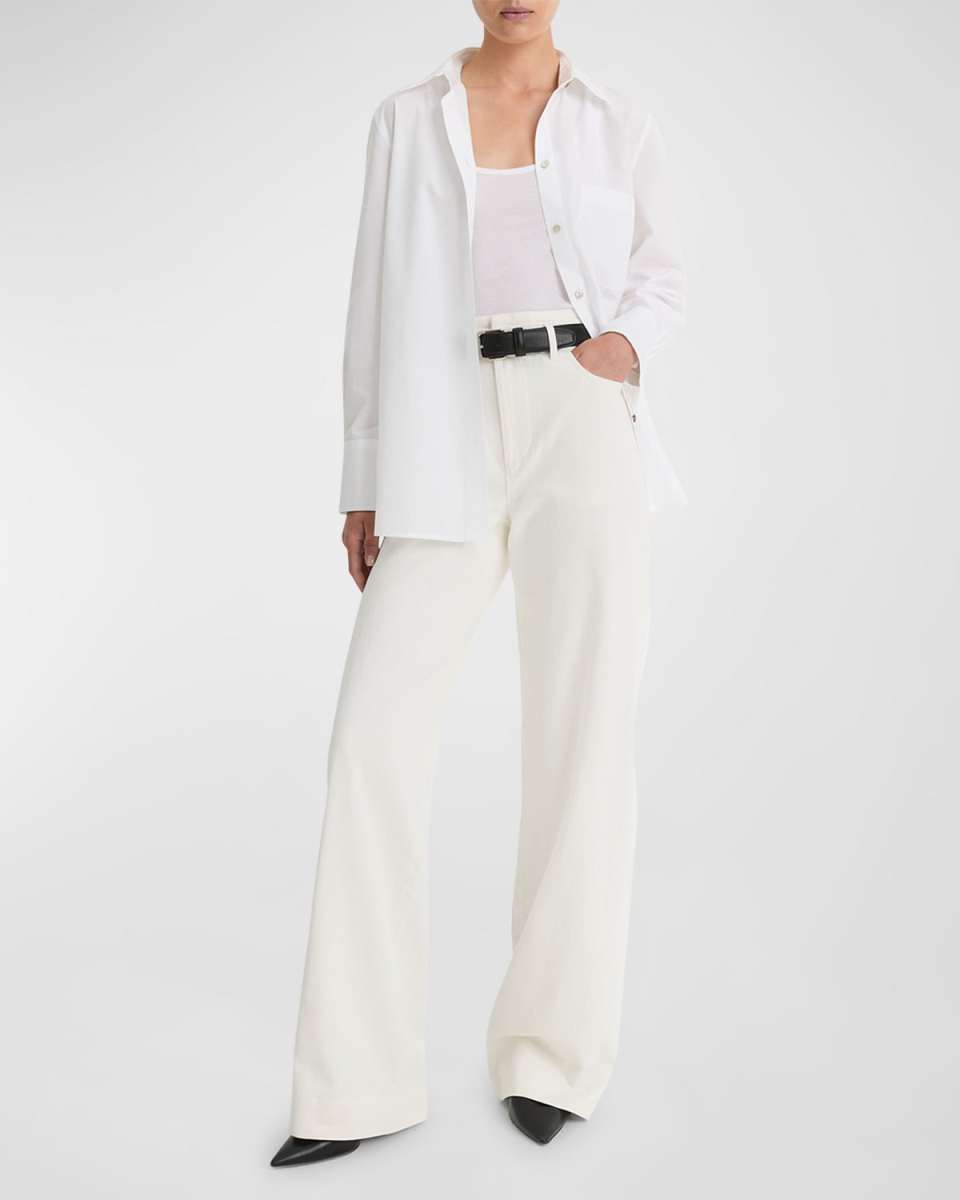 Cotton Double-Waistband Mid-Rise Trousers