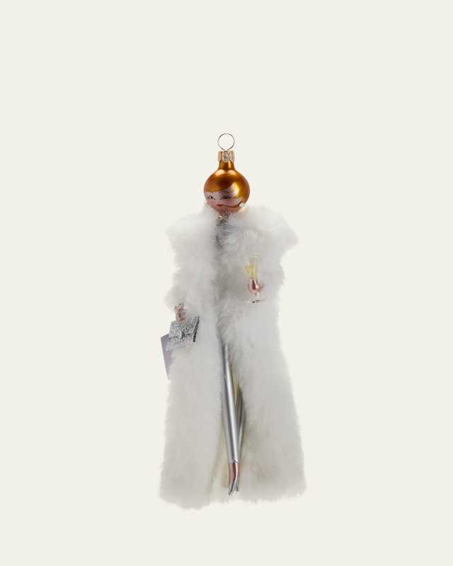 Fashionista in Long Faux Fur Coat Christmas Ornament
