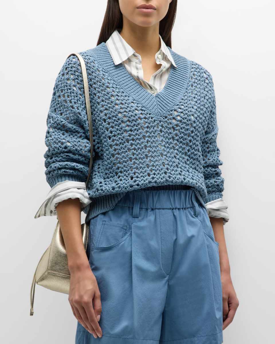 Cotton Open-Work Knit Sweater