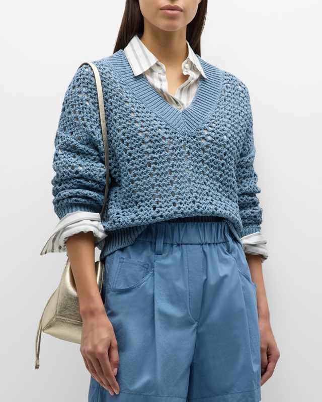 Cotton Open-Work Knit Sweater