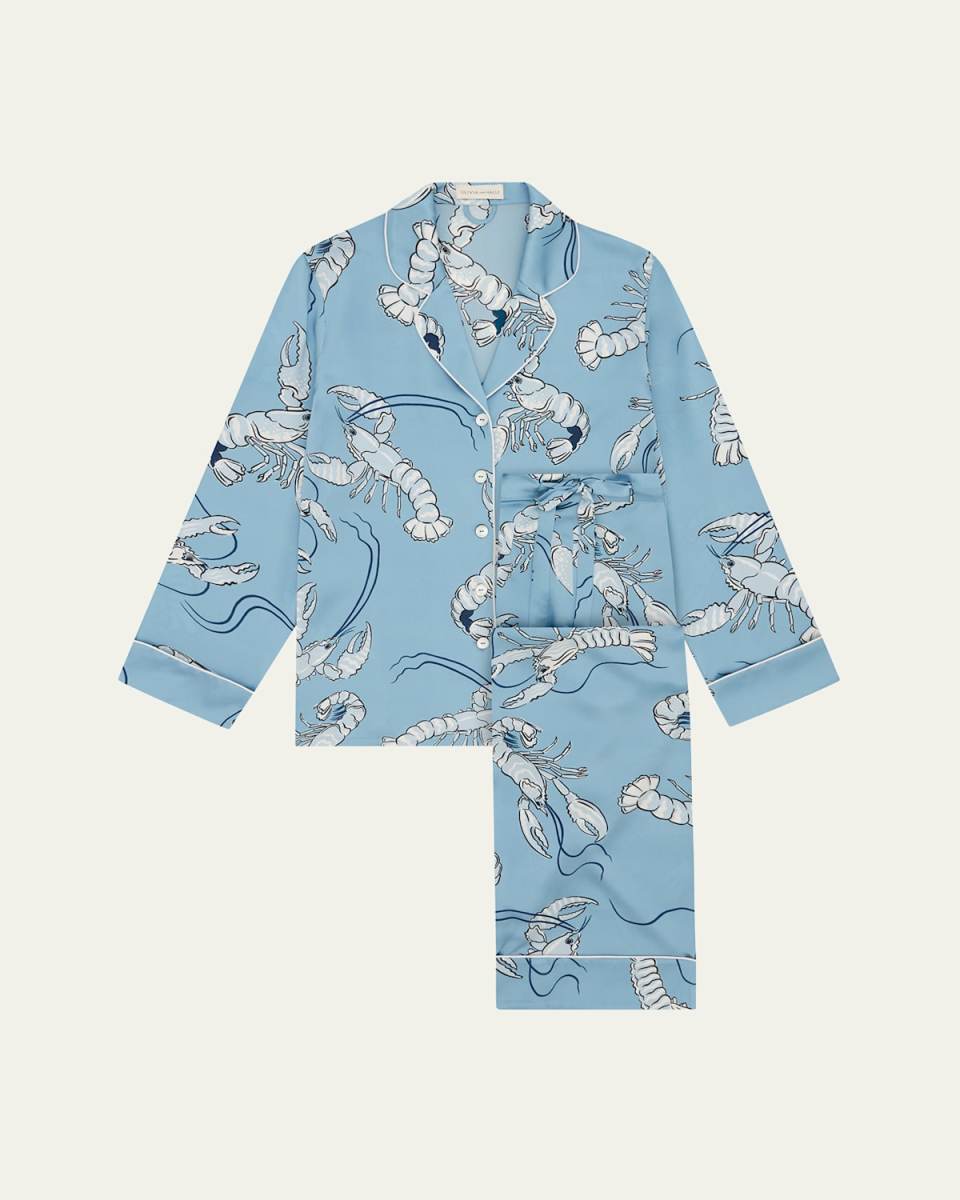 Lila Lobster-Print Silk Pajama Set