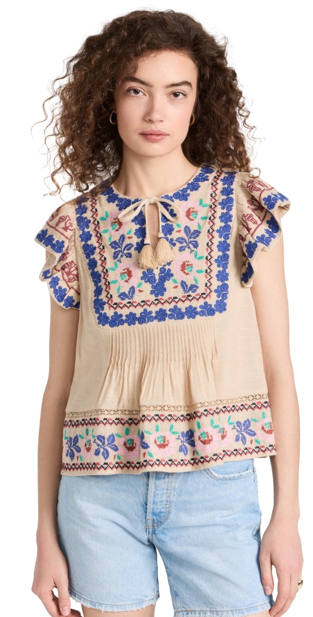 Sea Ramona Embroidery Flutter Sleeve Top Multi
