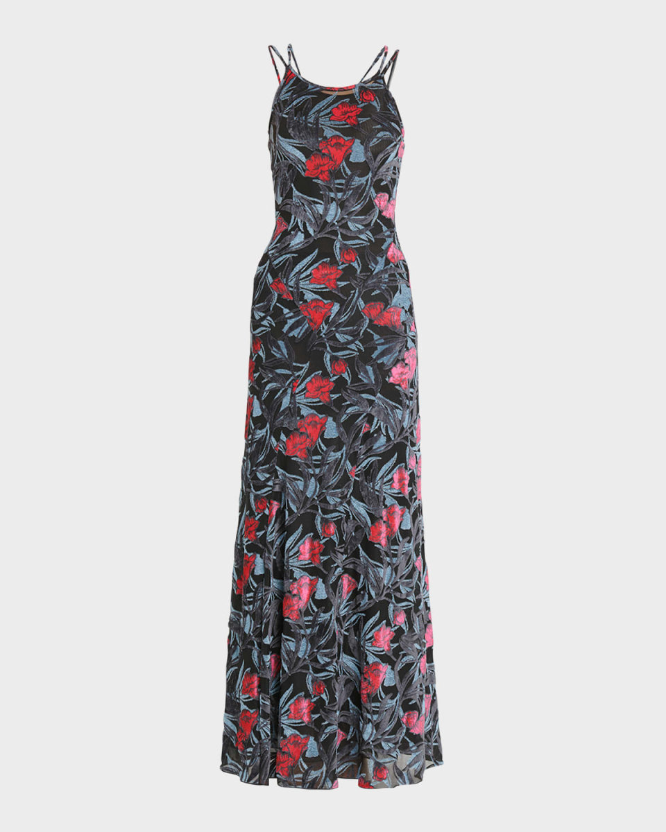 Tulle Jersey Floral Print Maxi Dress