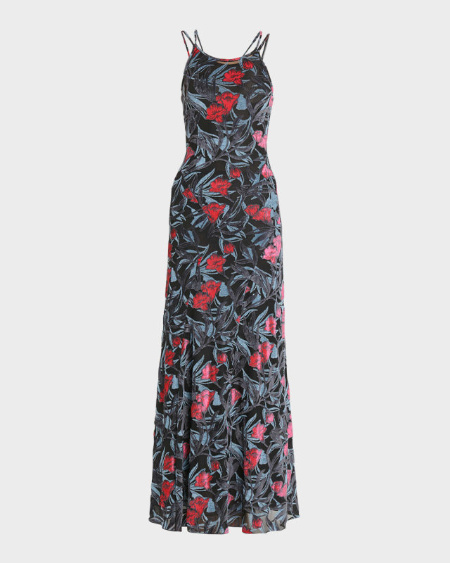 Tulle Jersey Floral Print Maxi Dress