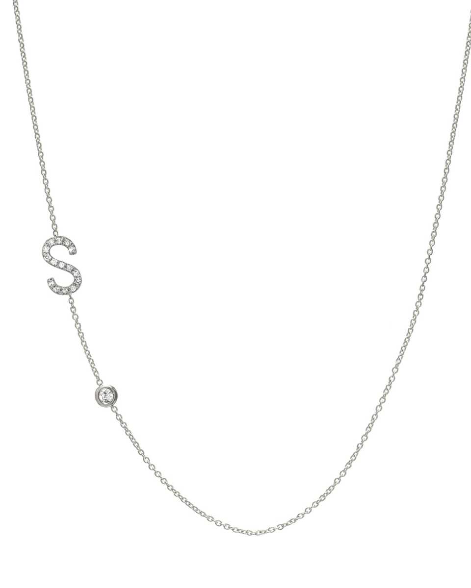 14k White Gold Personalized Asymmetric Diamond Initial & Bezel Necklace