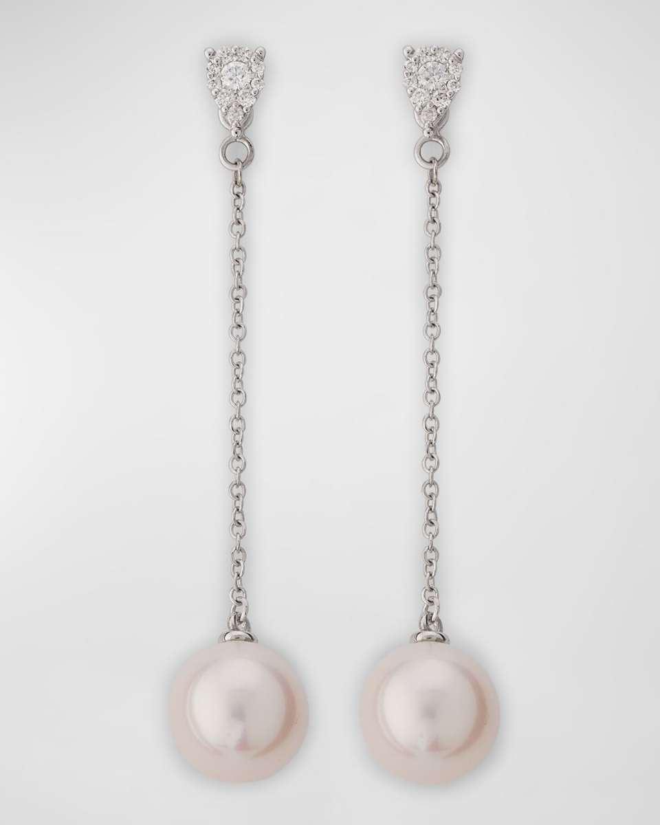 18K White Gold Diamond Pendant Earrings with Freshwater Pearls