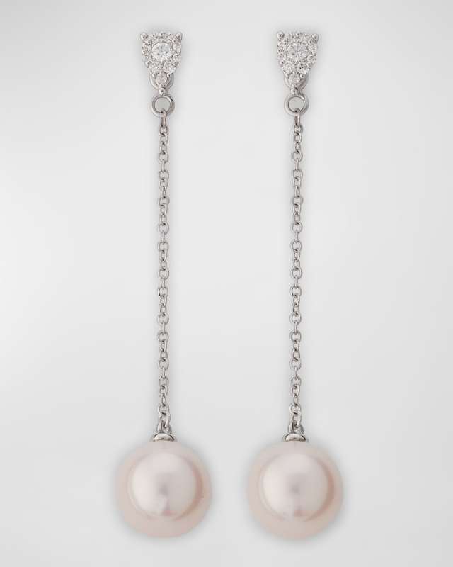 18K White Gold Diamond Pendant Earrings with Freshwater Pearls