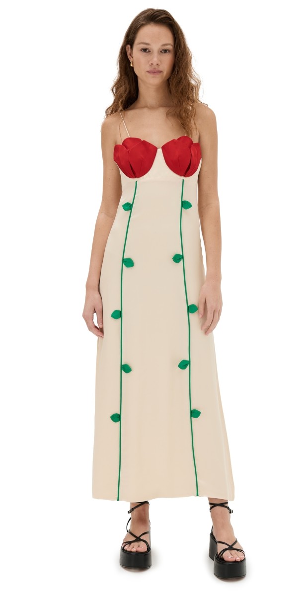 FARM Rio Multicolor Rose Detailed Sleeveless Maxi Dress Rose Pink