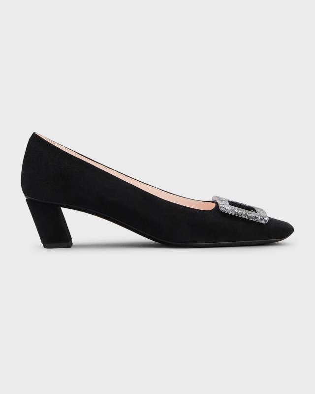 Belle Vivier Suede Buckle Pumps