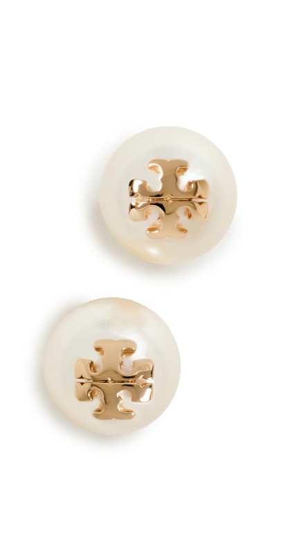 Tory Burch Kira Pearl Stud Earrings Ivory/Tory Gold