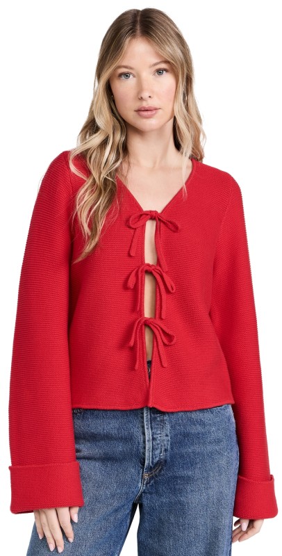 ALIGNE Nadia Tie Knit Cardigan Red