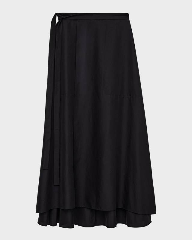 Alix A-Line Cotton Sateen Midi Wrap Skirt