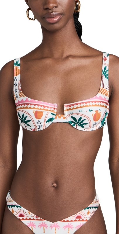 MINKPINK Eyona Bra Bikini Top White Palm Print