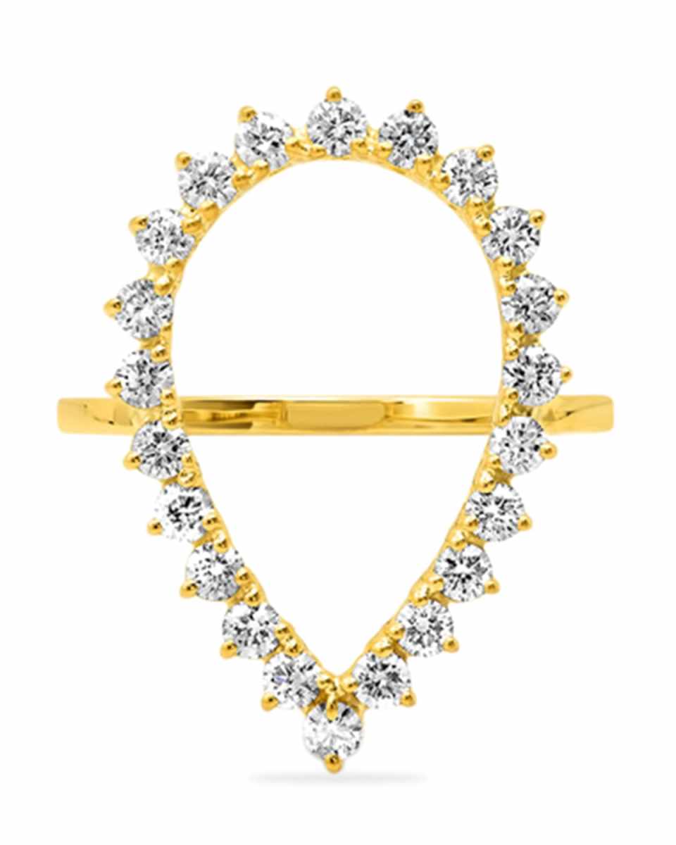 Yellow Gold Diamond Open Teardrop Ring