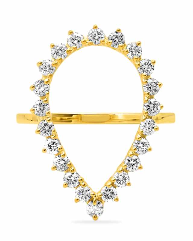 Yellow Gold Diamond Open Teardrop Ring
