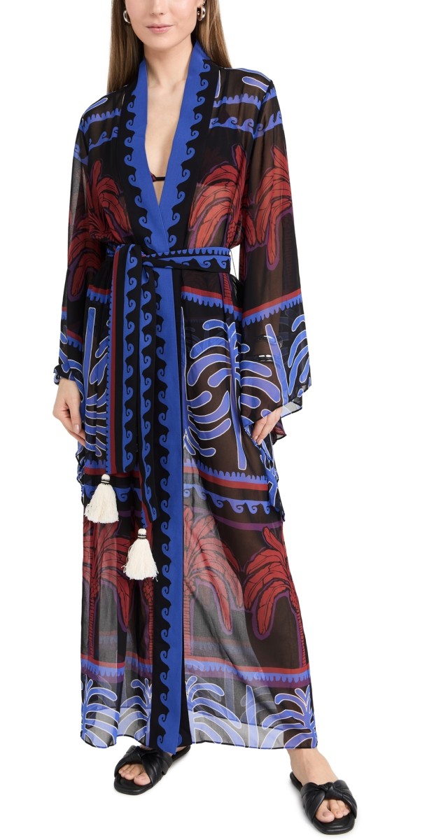 Johanna Ortiz Twende Kimono Coverup Serengeti Black/Ecru/Red