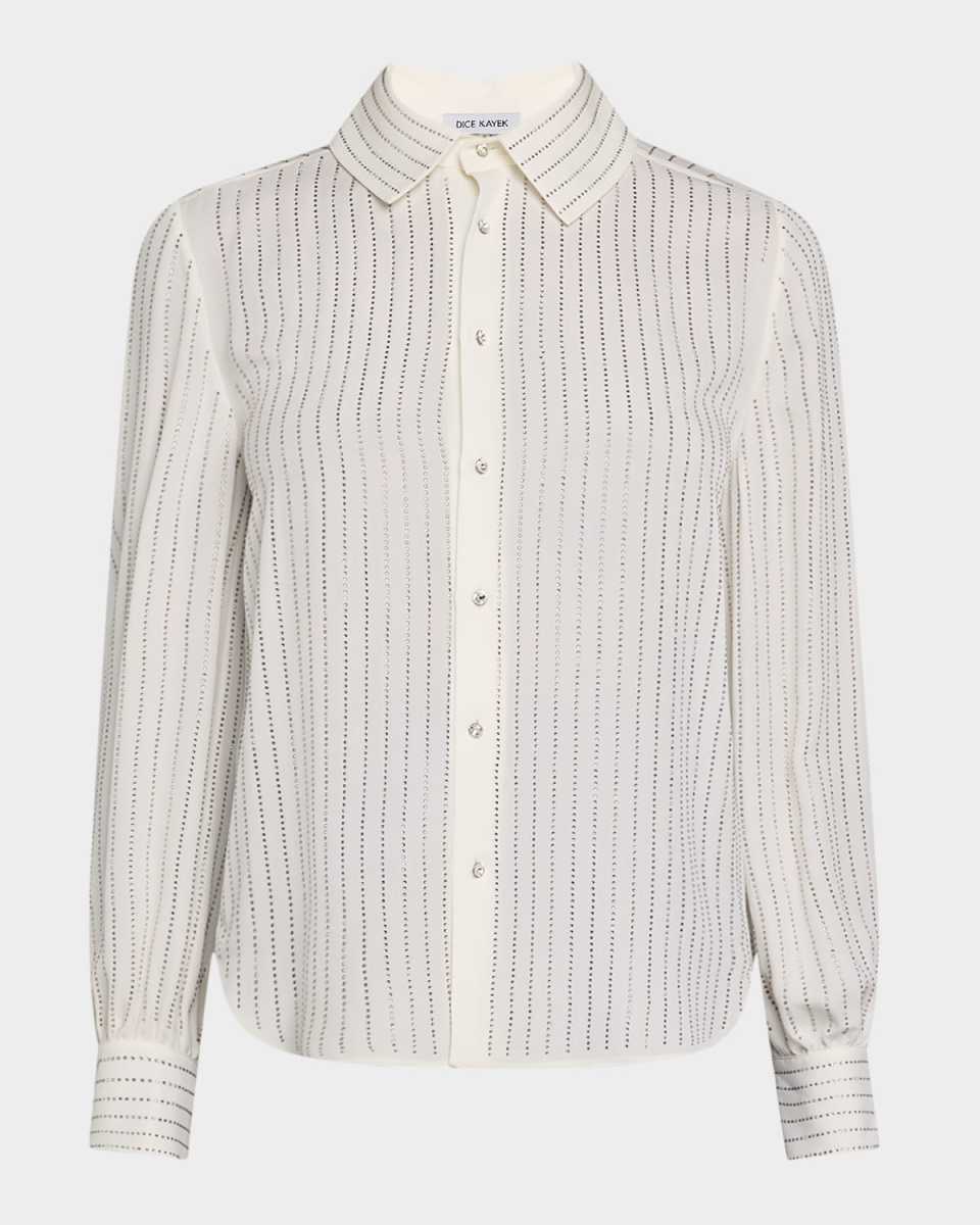 Striped Strass Silk Button-Down Shirt