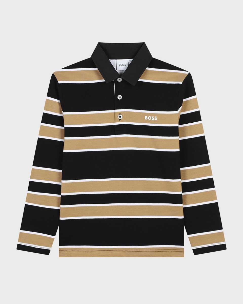 Boy's Striped Logo-Print Polo Shirt, Size 6-12