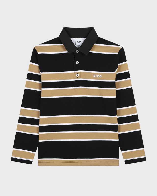 Boy's Striped Logo-Print Polo Shirt, Size 6-12