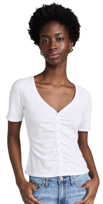 Nation LTD Carlotta Femme Button Up Tee Optic White