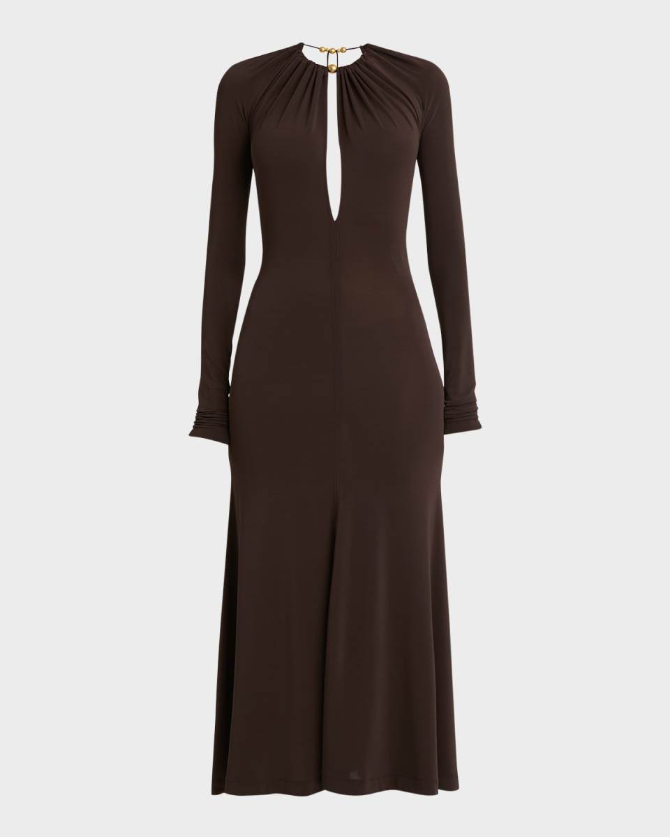 Long-Sleeve Halter Jersey Dress