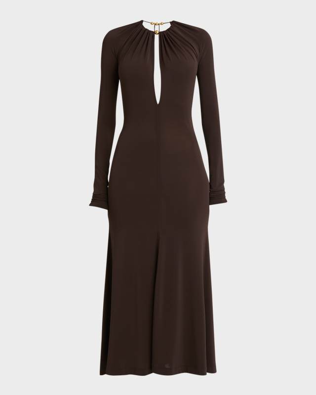 Long-Sleeve Halter Jersey Dress