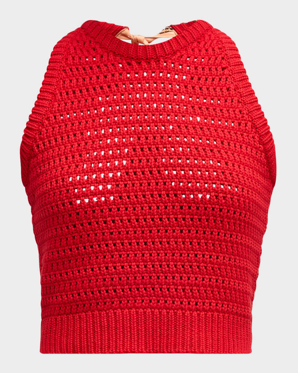 Ducle Scarf-Tie Crochet Knit Crop Top