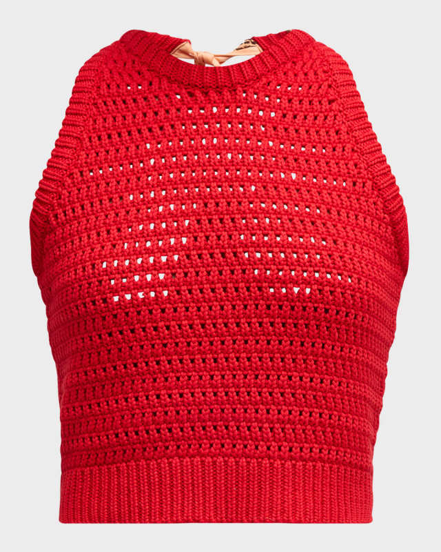 Ducle Scarf-Tie Crochet Knit Crop Top