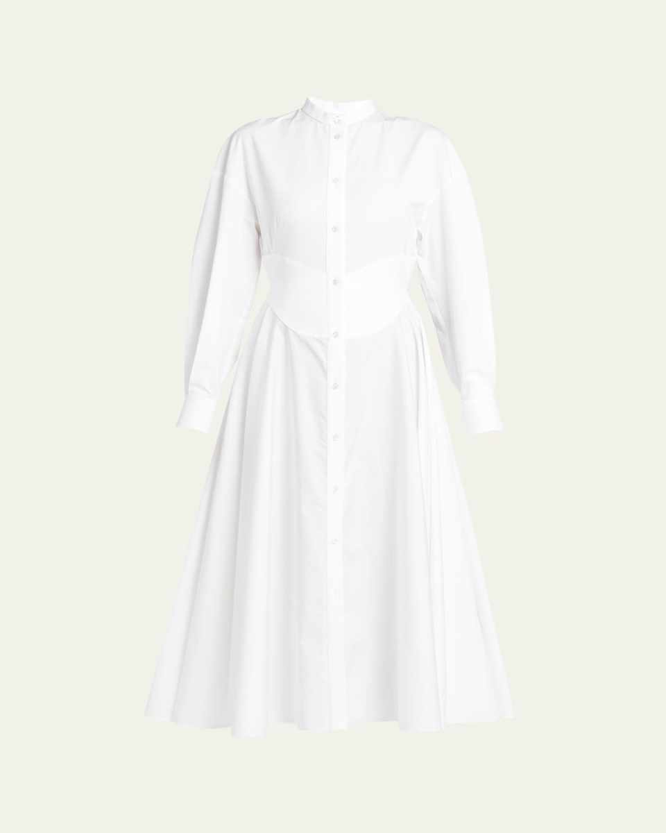 Poplin Midi Shirtdress with Corset Detail